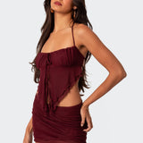 Ariyah Open Tie Back Ruffle Mesh Top