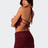 Ariyah Open Tie Back Ruffle Mesh Top
