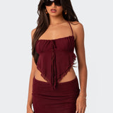 Ariyah Open Tie Back Ruffle Mesh Top