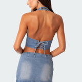 Katrina Lace Up Denim Corset