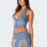Katrina Lace Up Denim Corset