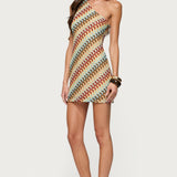 Agua Zigzag One Shoulder Mini Dress
