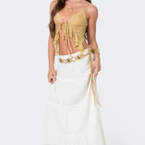 Yola Embroidered Tie Front Top
