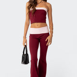 Contrast Fold Over Flared Leggings
