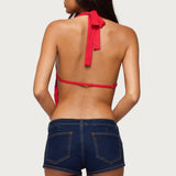Beaded Chiffon Backless Cowl Neck Top