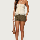 Layered Linen Look Babydoll Halter Top
