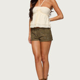 Layered Linen Look Babydoll Halter Top
