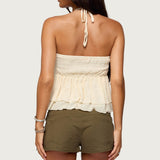 Layered Linen Look Babydoll Halter Top