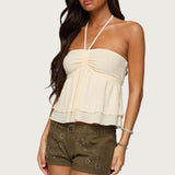 Layered Linen Look Babydoll Halter Top