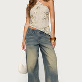 Beaded Sequin Asymmetric Halter Top