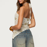 Beaded Sequin Asymmetric Halter Top