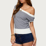 Lottey Striped Off Shoulder Knit Top