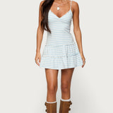 Tiered Ruffle Striped Mini Dress