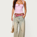 Caitie Striped Buckle Halter Top
