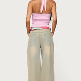 Caitie Striped Buckle Halter Top