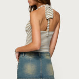 Lovina Textured Striped Halter Top