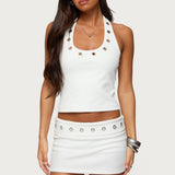 Havana Grommet Ribbed Halter Top