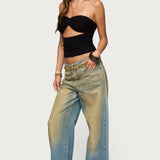 Textured Knit Strapless Cutout Top
