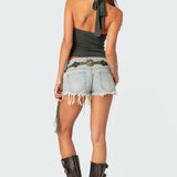 Frayed Vintage Washed Denim Shorts