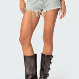 Frayed Vintage Washed Denim Shorts