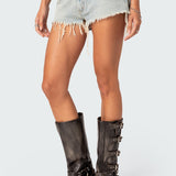 Frayed Vintage Washed Denim Shorts