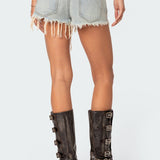 Frayed Vintage Washed Denim Shorts