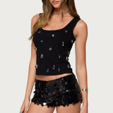 Zelena Faux Crystal Ribbed Tank Top