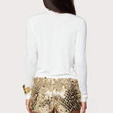 Draped V Neck Long Sleeve Top