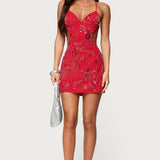Annalee Backless Beaded Chiffon Mini Dress