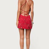 Annalee Backless Beaded Chiffon Mini Dress