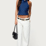 Raiya Polka Dot Backless Halter Top