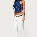 Raiya Polka Dot Backless Halter Top