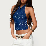 Raiya Polka Dot Backless Halter Top