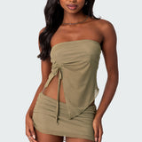 Joy Asymmetric Sheer Mesh Tube Top