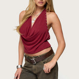 Irina Stud Cowl Neck Halter Top