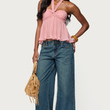 Pleated Chiffon Babydoll Halter Top