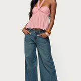 Pleated Chiffon Babydoll Halter Top