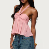 Pleated Chiffon Babydoll Halter Top