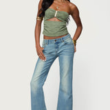 Kalina Cutout Faux Suede Strapless Top