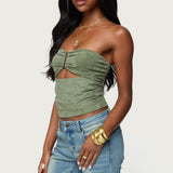 Kalina Cutout Faux Suede Strapless Top