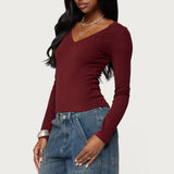 Larna V Neck Ribbed T Shirt