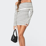 Pam Striped Fold Over Knit Mini Dress