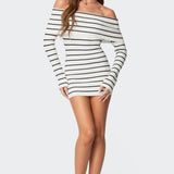 Pam Striped Fold Over Knit Mini Dress
