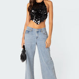 Caelia Sequin Open Back Top