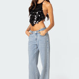 Caelia Sequin Open Back Top