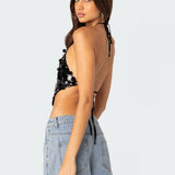 Caelia Sequin Open Back Top