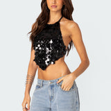 Caelia Sequin Open Back Top