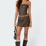 Ziva Faux Leather Lace Up Corset
