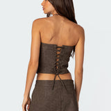 Ziva Faux Leather Lace Up Corset