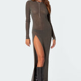 Glitter Mesh Slitted Maxi Dress